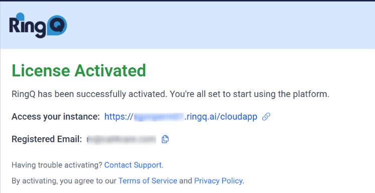 Activate RingQ license.